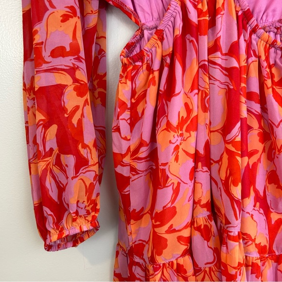 NWT Jessica Simpson Floral Long Sleeve Ruffle Dress with Side Cut Outs Size  S - Picture 6 of 13